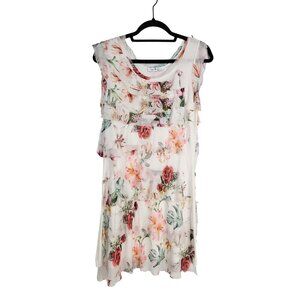 Gigi Moda Made in Italy Tiered Floral Draped Silk Dress XS size 0
